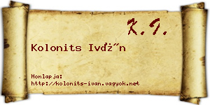 Kolonits Iván névjegykártya