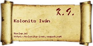 Kolonits Iván névjegykártya